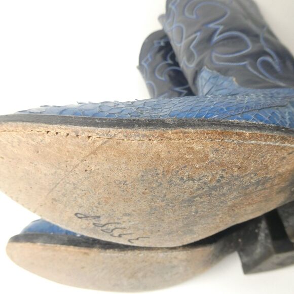 Tony Lama Boots Blue Python Snake Cowboy Western Mens 11 D Snakeskin Embroidered - Picture 12 of 16